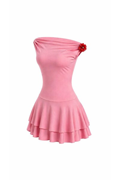 Dressco Flora - Düşük Omuz Çiçek Detaylı Volanlı Mini Elbise