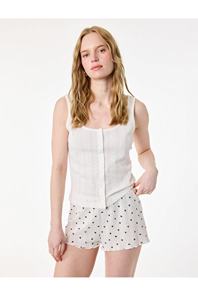 Koton Βαμβακερό μπλουζάκι πιτζάμας με λαιμόκοψη U και κουμπιά