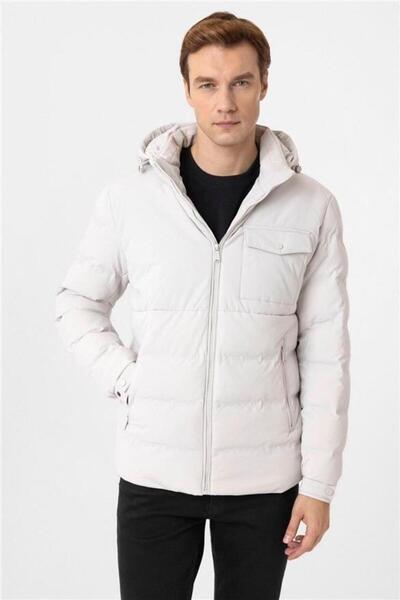 SÜVARİ Ανδρικό παλτό Cavalier Slim Fit Λευκό με κουκούλα