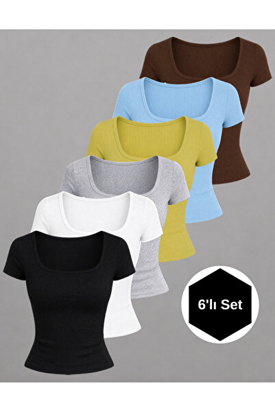 NERTH STYLE Σετ 6 τεμαχίων Μπλούζα με κοντό μανίκι U-λαιμόκοψη από βαμβακερό ...