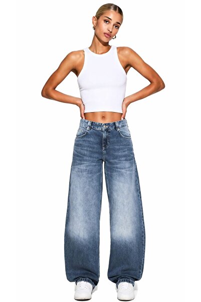 Messy Girls Balloon Cut Baggy Τζιν με χαμηλή μέση γραμμή, 100% βαμβακερό ύφασ...