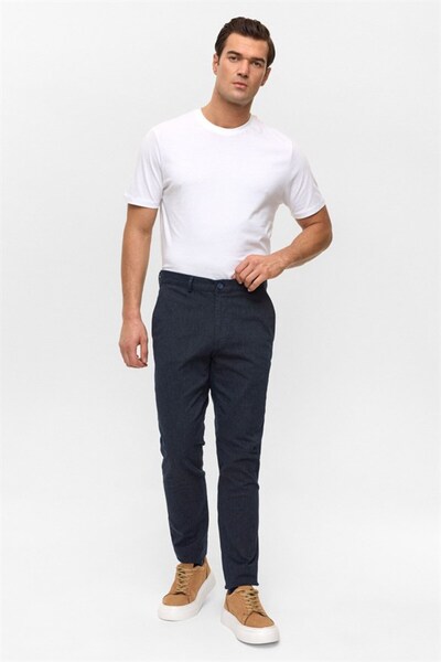 SÜVARİ Lacivert Regular Armürlü Pantolon