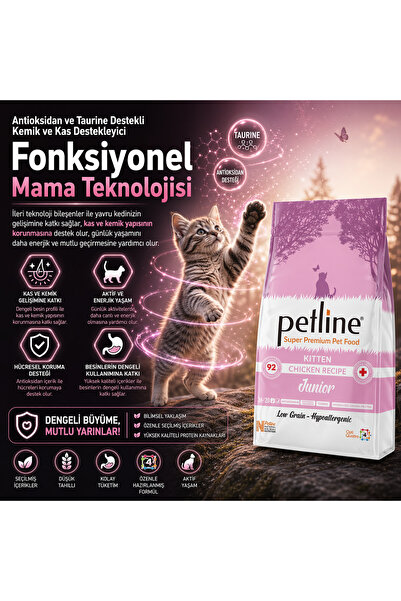 Petline Kondroitin Ve Taurin Destekli Tavuklu Yavru Kedi Maması 10kg - Junıor...