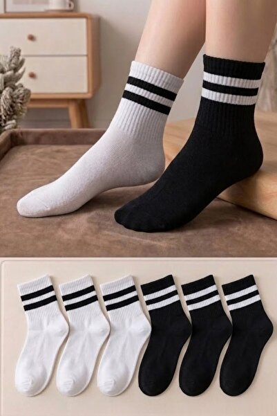 İbrahim Berk 6 ζευγάρια ανδρικές λευκές/μαύρες κάλτσες κολεγιακού τύπου Ριγέ ...