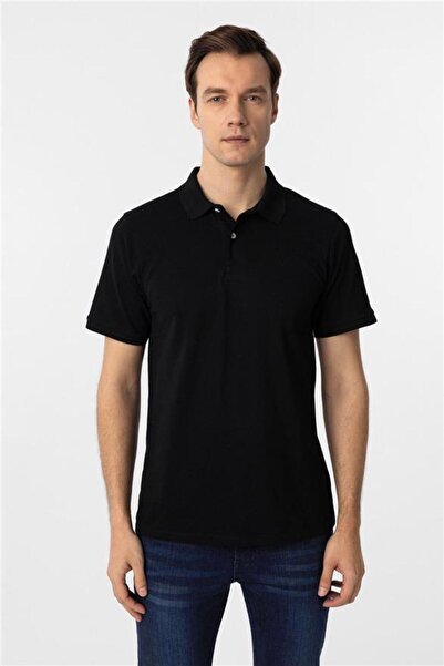 SÜVARİ Siyah Regular Fermuarlı Polo Yaka Tişört