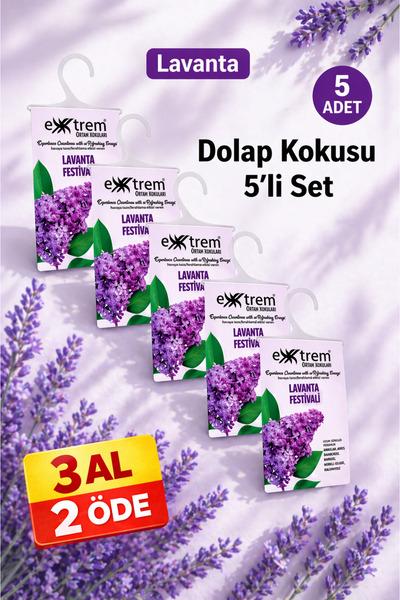 Extrem Lavanta Dolap ve Çekmece Kokusu 5’li Set – Doğal Esans Güve ve Neme Ka...