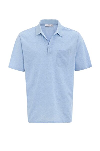 SÜVARİ Saks Mavi Regular Armürlü Polo Yaka Tişört