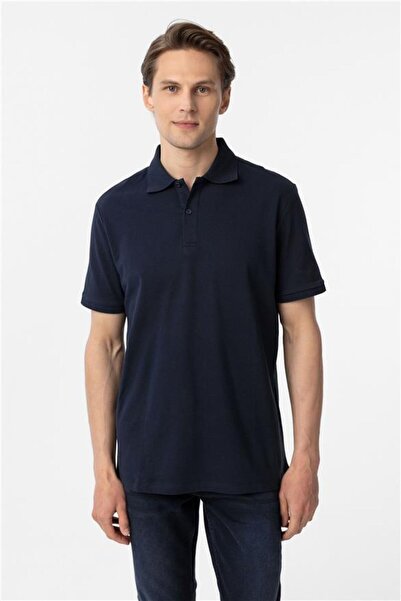 SÜVARİ Lacivert Regular Armürlü Polo Yaka Tişört