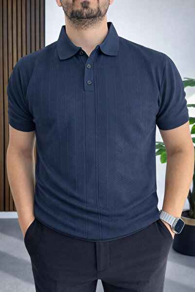 Edwox Tricou cu guler polo cu model pentru bărbați, albastru marin Edw460