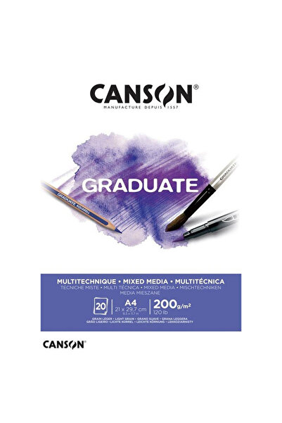 Canson Μπλοκ Σχεδίου Graduate Mix Media Λευκό 20 Φύλλα A4 200 GR