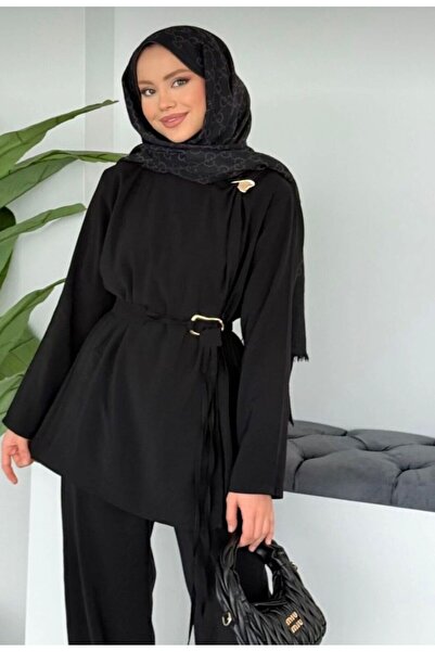 onlymoon Μαύρη χρυσή ζώνη με λεπτομέρειες, σετ πάνω-κάτω μέρους με πλαϊνό κλε...