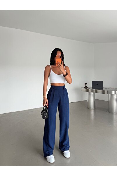 myd Apoletli Linen Palazzo - Navy Blue