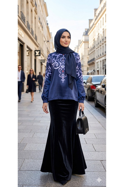 Muslima Wear Majesty Navy Blue Blouse