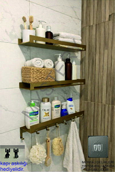 MYSTERY Banyo Düzenleyici Askılıklı Duş Rafı 3lü Set Şampuanlık Havlu Organiz...