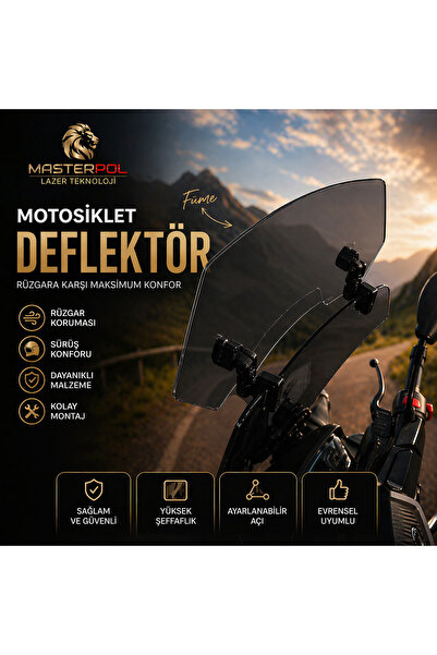 MASTERPOL FÜME Deflektör MODEL 1 Rüzgar Saptırıcı Siperlik Şeffaf Motor Camı ...