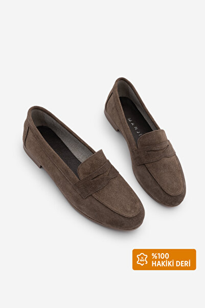 Marjin Γυναικεία παπούτσια casual από γνήσιο δέρμα Loafer Rosme Brown Suede