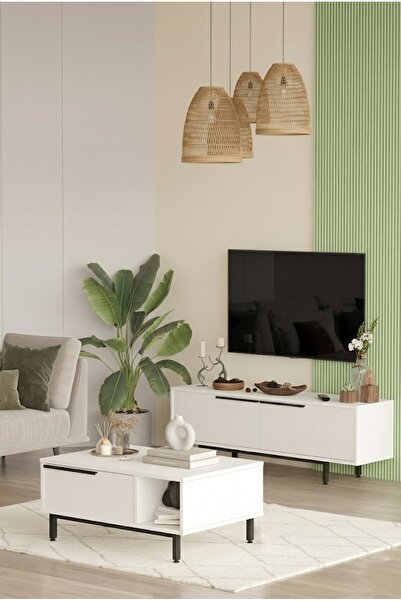 L'occi Concept Leena Tv Ünitesi ve Orta Sehpa Takımı 2'li Set Beyaz Modern Sa...