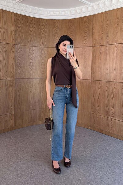 HAZELANNA Μπλε τζιν με καφέ ζώνη, που πλένεται