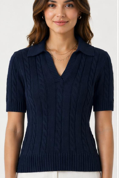 Cockatoo Πλεκτό πουλόβερ/μπλούζα με λαιμόκοψη πόλο και κοντά μανίκια