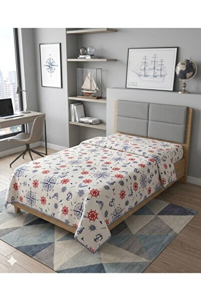 ŞENER HOME Λευκό Μονό Πικέ - Young Sailor Sail με μοτίβο, 150x240 εκ.