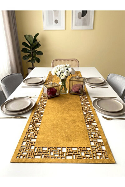Ergüven Home Aleer din țesătură din piele intoarsa galben mustar 40x140 cm Lu...