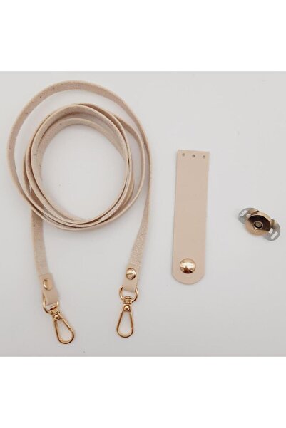 Nusrat Bilişim Faux Leather Cream Phone Set - Light Gold Metal Bag Accessory