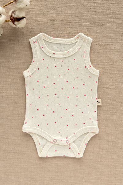 Mimu Baby %100 Pamuk Pointel Çıtçıtlı Bebek Zıbın - Kalp Desenli Pembe