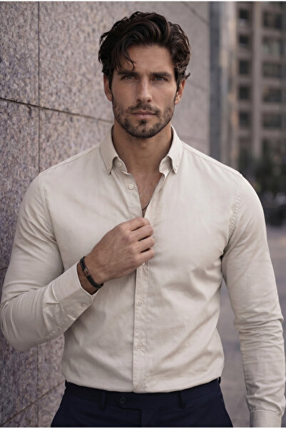 Valiberta Lycra Regular Fit Breathable Classic Men's Oxford Shirt - Stone