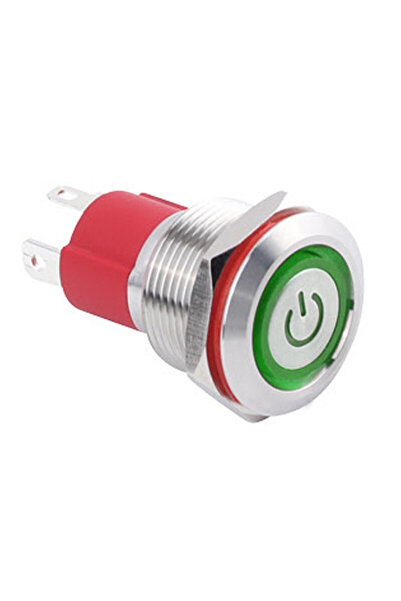Motorobit 19D-P1Z-EC 19mm Düz Anahtarlı Işıklı Power Metal Buton - Yeşil