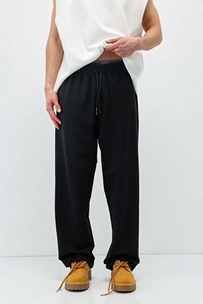 VAMOSCLO Basic Elastic Waist Sweatpants Bottom Black