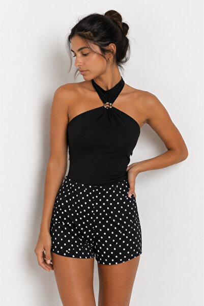 kikiriktekstil 10940 Women's Front Brooch Detailed Halter Neck Combed Cotton ...