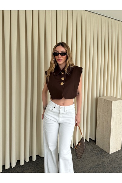 Laluvia Καφέ Ποπλίνινο Κροπ Γιλέκο - 8419