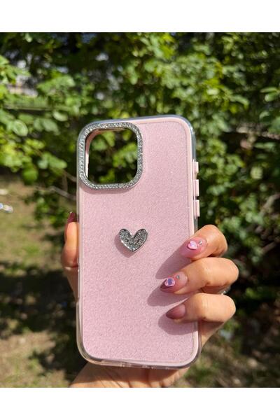 ŞANAETİCARET iPhone 14 promax ile uyumlu taşlı kalpli simli telefon kılıfı