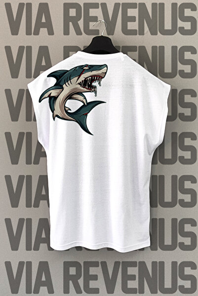 Vordevia Αθλητικό μπλουζάκι με στάμπα Shark Attack στην πλάτη, με μηδενικά μα...