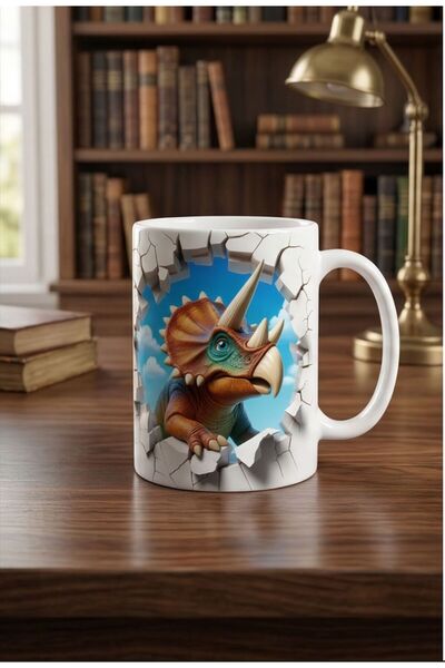 KADOREX DESIGN 3D Design Mug with Three-Horned Dinosaur – Adventure-Themed Co...