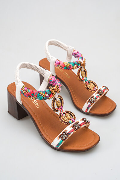SENASTİL Γυναικεία άνετα σανδάλια με χάντρες και πολύχρωμη πλεκτή λεπτομέρεια...