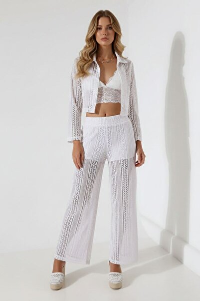 End Black Store Lace Patterned Jacquard Crop Shirt Collar Jacket