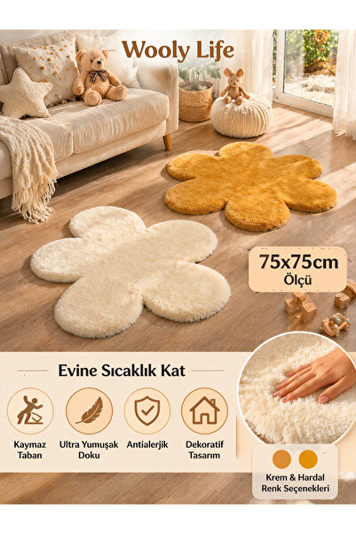 WOOLY LIFE Peluş halı Çiçek desen 75x75 paspas çocuk odası