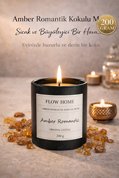Flow Home Amber Romantic Kokulu Mum 200 g – Siyah Lüks Cam Bardak, Yoğun Koku...