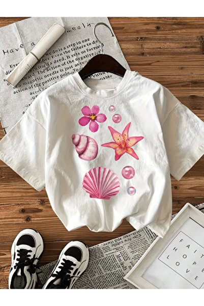 gencerco Μπλουζάκι Premium Oversize με Ειδικό Σχέδιο και Εκτύπωση Λουλουδιών