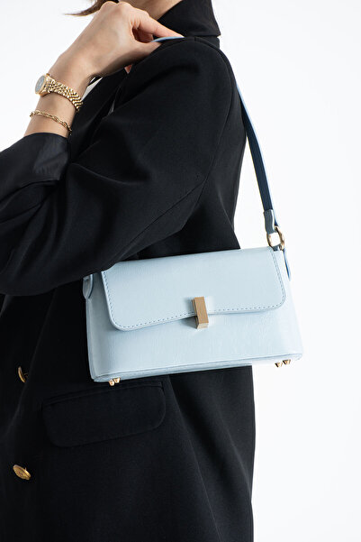 DEV 3 ADAM Γυναικεία τσάντα χειρός και ώμου από μπαγκέτα με μπλε κάλυμμα