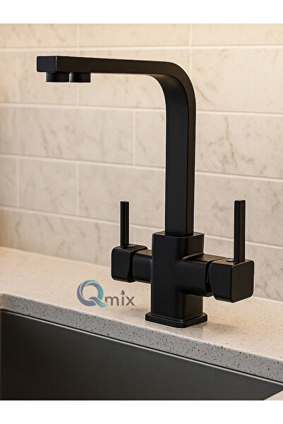 QMİX صنبور مطبخ فاخر موديل ARITMALI PIRINCE GÖVDE SQUARE - أسود