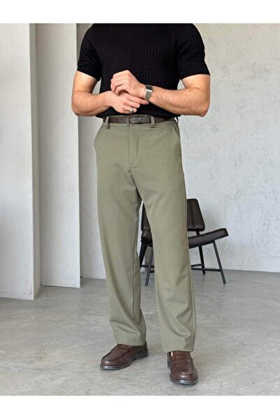 Wonraces Pantaloni largi pentru bărbați, cu talie elastică, din material textil