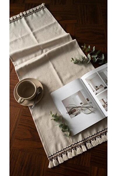 homease Μποέμ Στυλ Τραπεζομάντηλο με Φούντες χωρίς ραφές - Χρώμα Καπουτσίνο (...