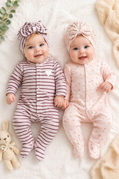 My Babies Label 2-Piece Baby Girl Romper & Hat Set – Cotton Newborn Combinati...