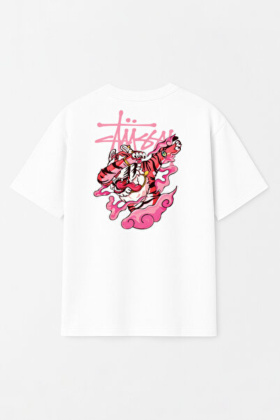 THE RULE Unisex Stüssy Tiger Printed Oversize 100% Cotton Wide Cut Textured C...
