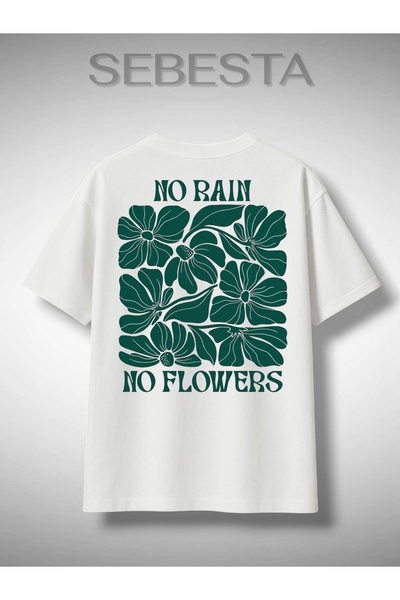 Sebesta Fashion تي شيرت فاخر كبير الحجم مطبوع عليه No Rain No Flowers