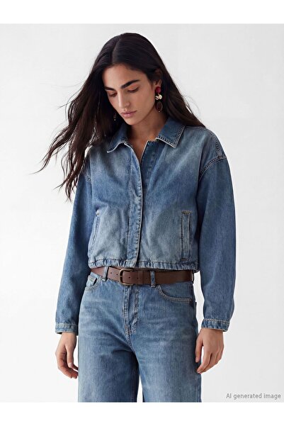 LC Waikiki Γυναικείο τζιν μπουφάν LCW Vision Shirt Collar