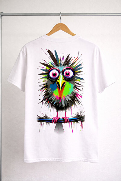 Arv T-shirt تي شيرت بتصميم طائر ملون كبير الحجم
