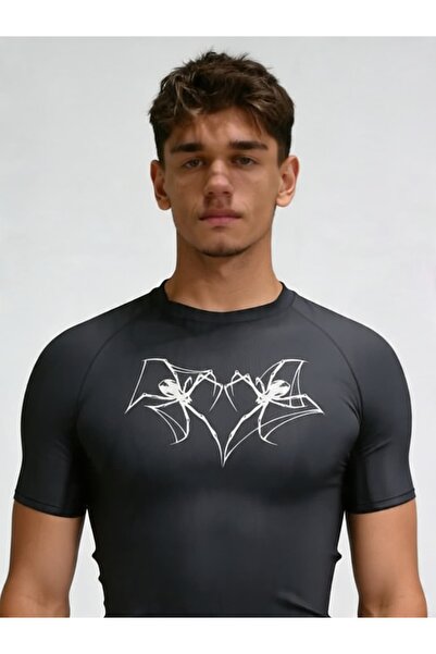 Yokedwear kalp örümcek Compression Dar / Slim Kalp Yaka Tişört gri Unisex Genç